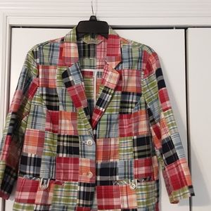 L.L. BEAN Cotton Madras Patchwork Blazer L